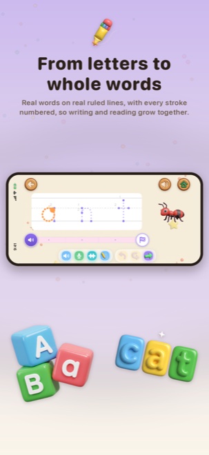 From letters to whole words: tracing a word letter by letter on ruled lines.
